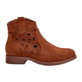 Durchbrochene Damenstiefel mit Reißverschluss Camel S.Barski HY42-081 braun