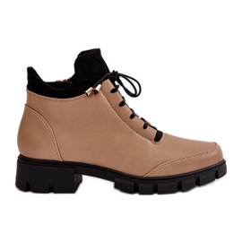 Niedrige isolierte Damenstiefel aus Öko-Leder, Beige Erisabelle