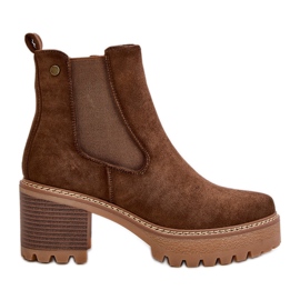 Isolierte Damenstiefel mit hohem Absatz, Öko-Wildleder, braun, Irissinae