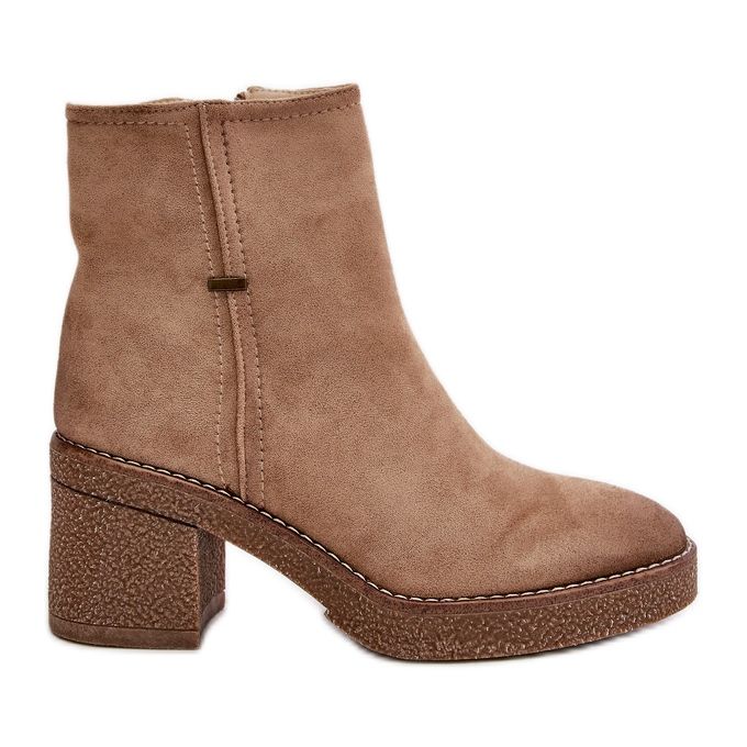 Damenstiefel mit hohem Absatz, isoliertes Öko-Wildleder in Beige Arkesia