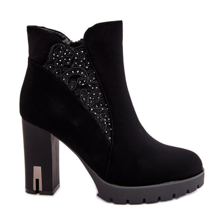 PS1 Isolierte Damenstiefeletten mit hohem Absatz und Stickerei, Black Verissae schwarz