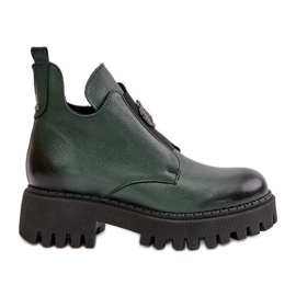 Zazoo 60451 Damen Lederstiefelette mit Verzierung, Dunkelgrün