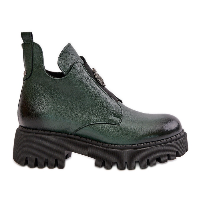 Zazoo 60451 Damen Lederstiefelette mit Verzierung, Dunkelgrün