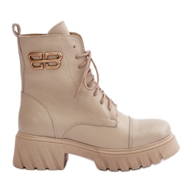 Zazoo 60486 Isolierte Arbeiter-Stiefeletten aus Leder mit Golddetail, Hellbeige