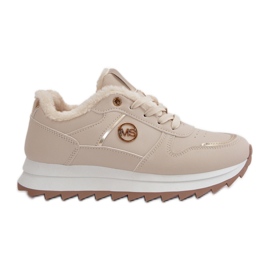 Damen-Sportschuhe mit Fellfutter, hellbeige Plateau-Lerisas