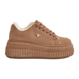 Isolierte Damen-Sneaker mit dicker Sohle und Golddetail, Braun Lotira