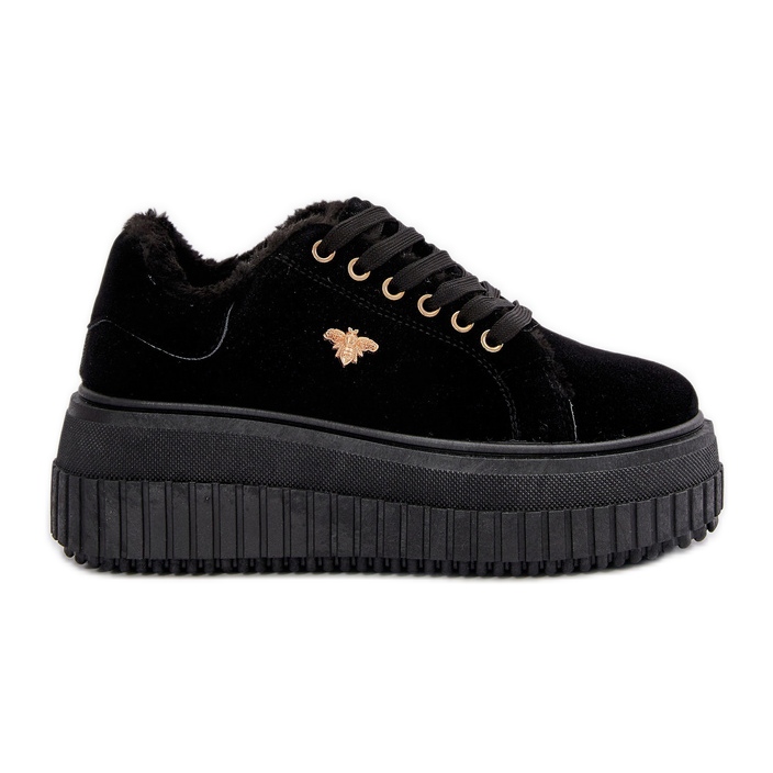 Isolierte Damen-Sneaker mit dicker Sohle und Golddetail, Black Lotira schwarz