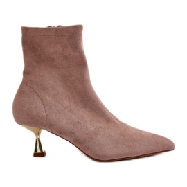 Hochhackige Damenstiefel aus Öko-Wildleder mit spitzen Zehen, Beige Irithare