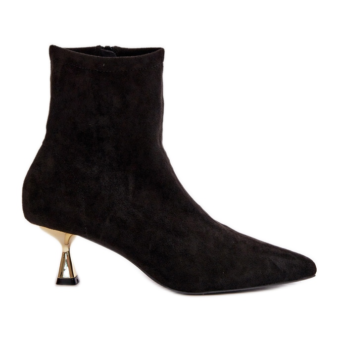 Hochhackige Damenstiefel aus Öko-Wildleder mit spitzen Zehen, Schwarz Irithare