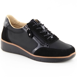 Damen-Lederkeilschuhe, schwarz, Vinceza 88001