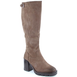 Beige Damen-Wildleder-Stiefel mit hohem Absatz und Plateausohle Vinceza 58106