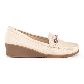 Cremefarbene Slipper mit Keilabsatz beige