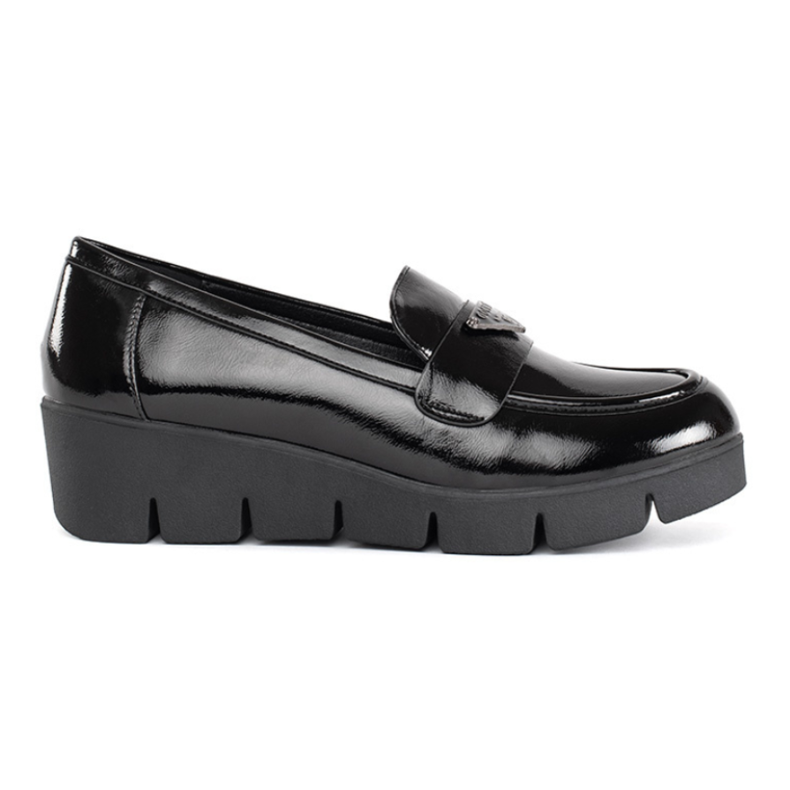 Goodin Schwarze Damen-Loafer aus Lackleder mit dicker Sohle