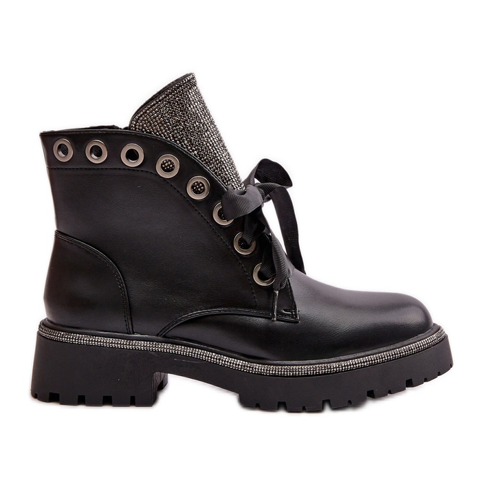 Verzierte warme Stiefeletten aus Öko-Leder für Damen in Schwarz von Rilatha