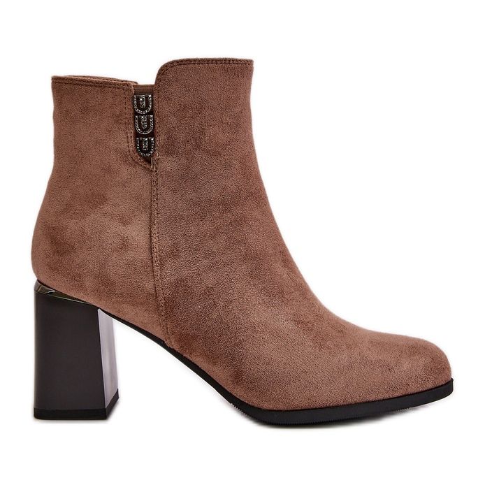 Isolierte Damenstiefel aus Öko-Wildleder mit hohem Absatz, mit Reißverschluss befestigt, Braun Erillia beige