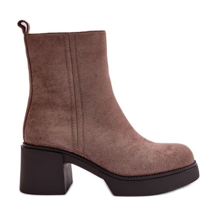Damen-Stiefeletten aus Öko-Wildleder, isoliert, Dunkelbeige, Meriluna