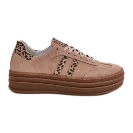 Zazoo N1068S4 Wildleder-Sneaker für Damen auf der Plattform, Leopardenrosa