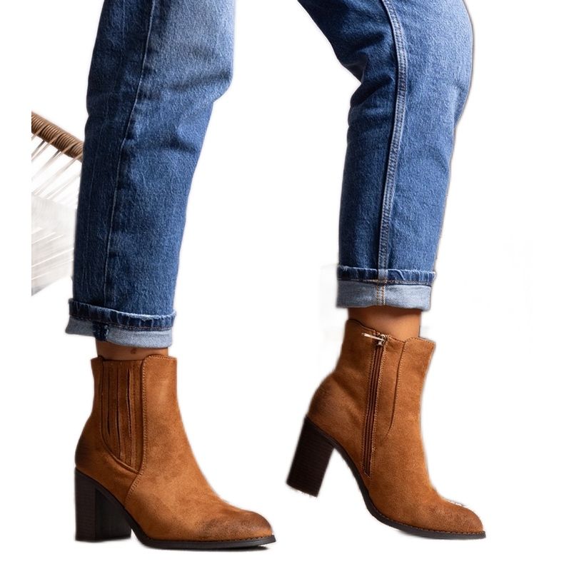 Braune Fikriya-Stiefeletten mit hohem Absatz