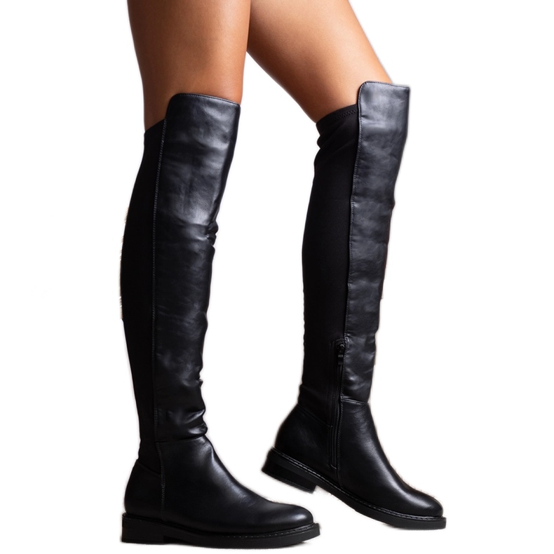 Lange schwarze Stiefel aus Polmapina-Faux-Wildleder