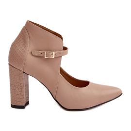 Lederpumps mit spitzen Zehen auf einem hohen Absatz Beige Laura Messi 2832