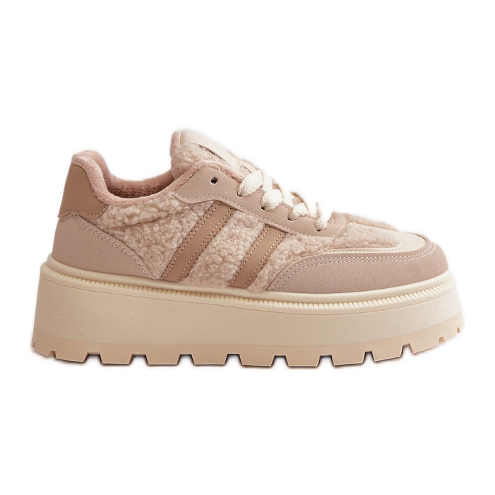 Beige isolierte Damen-Sneaker auf Plateausohle mit Lammfell-Daivlene