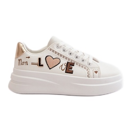 Damen-Plateau-Sneaker mit dekorativer „Love“-Inschrift, White Orlian weiß