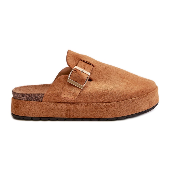 Damen-Plateau-Clogs mit goldener Schnalle Camel Terilaina braun