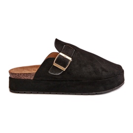 Damen-Plateau-Clogs mit goldener Schnalle, schwarze Terilaina