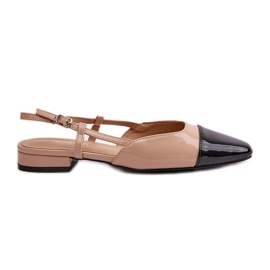 Beige Lack-Ballerinas mit offenen Absätzen, Beige Kairael