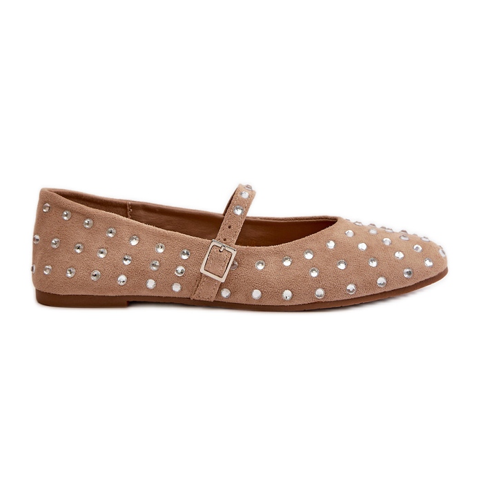 Verzierte beige Ballerinas aus Öko-Wildleder mit Gürtel Tirilissa