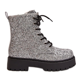 Isolierte Arbeiterstiefel für Damen, verziert mit Pailletten, silbernes Liathein