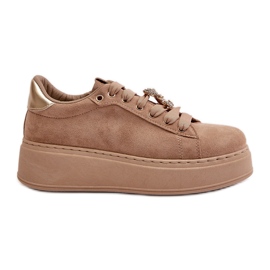 Beige Damen-Plateau-Sneaker mit Teddybär Vailina