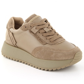 Damen-Sportschuhe aus Leder, beige, Artiker 55C0022