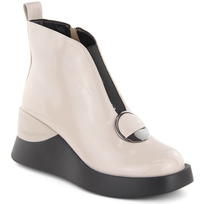 Damen-Lackstiefel mit Keilabsatz D&amp;A S.Barski Premium Collection MR880-136 beige