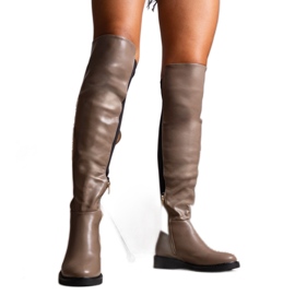 Lange dunkelbeige Stiefel aus Polmapina-Öko-Leder