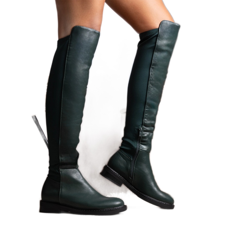 Lange grüne Stiefel aus Polmapina-Faux-Wildleder