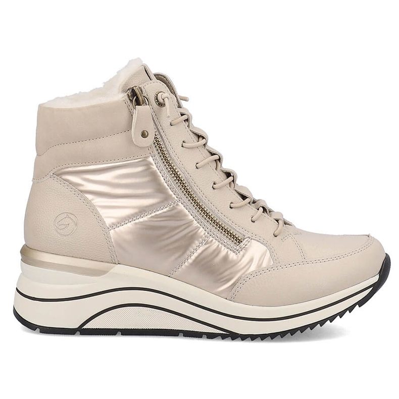 Isolierte Damen-Keilstiefel aus Leder, beige Remonte D0T72-60