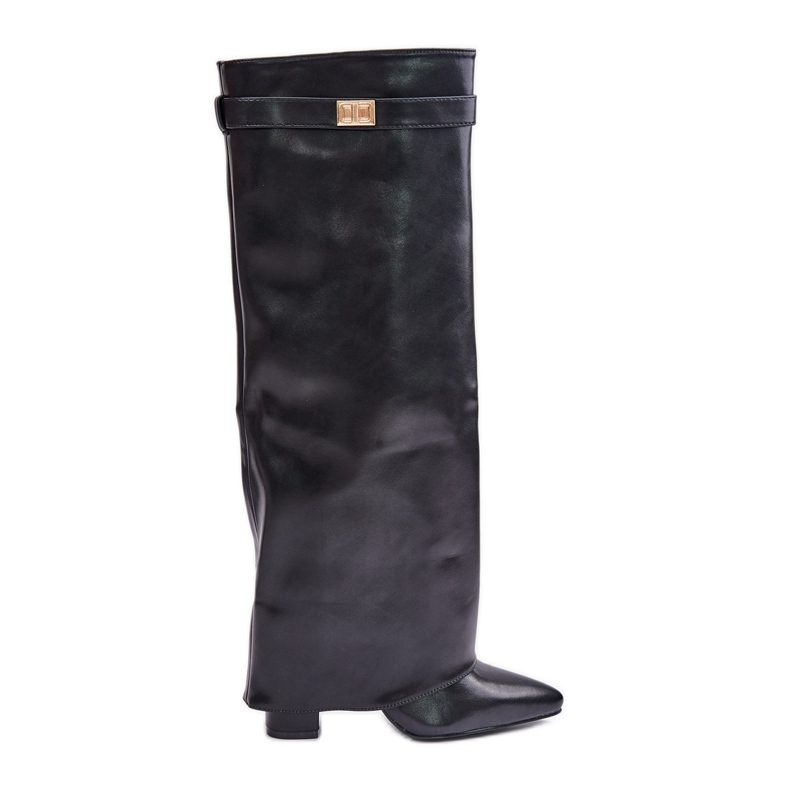 Damen-Stiefel aus Faux-Wildleder mit umgeschlagenem oberen Absatz, schwarzes Avamora