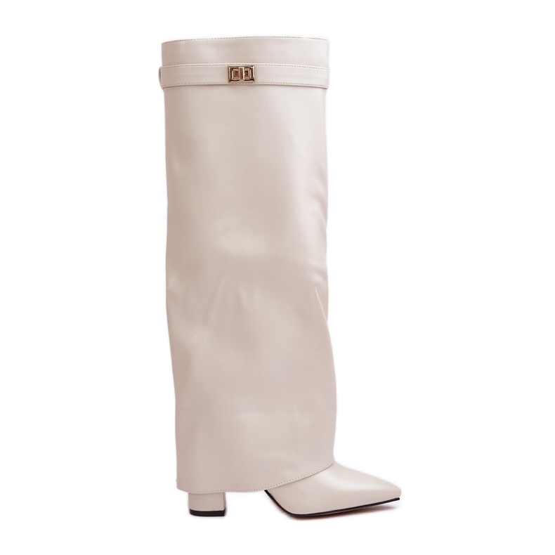 Damenstiefel aus Faux-Wildleder mit umgeschlagenem Obermaterial und hohem Absatz in Hellbeige von Avamora