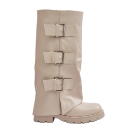 Isolierte Stiefel mit umgeschlagenem Schaft und Schnallen, hellbeige Cialetta