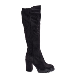 Isolierte Damen-Stiefel mit hohem Absatz, Eco-Wildleder, Schwarz, Tirisha