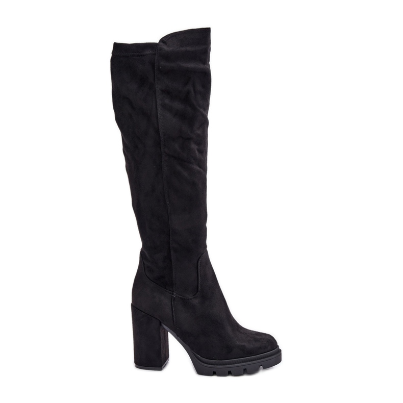Isolierte Damen-Stiefel mit hohem Absatz, Eco-Wildleder, Schwarz, Tirisha