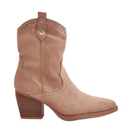 Cowboystiefel mit hohem Absatz aus Öko-Wildleder, beige Narinae