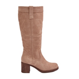 Overknee-Stiefel für Damen mit hohem Absatz, Beige Erisorae