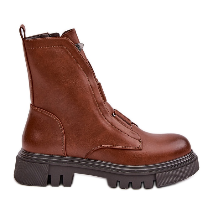 Isolierte Damen-Arbeiterstiefel mit Reißverschluss, Öko-Leder, braun Mailyra