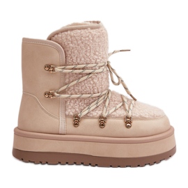 Plateau-Schneestiefel für Damen mit Schnürung, Hellbeige Riaviana
