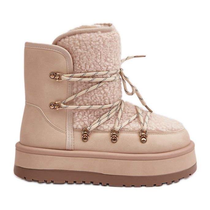 Plateau-Schneestiefel für Damen mit Schnürung, Hellbeige Riaviana