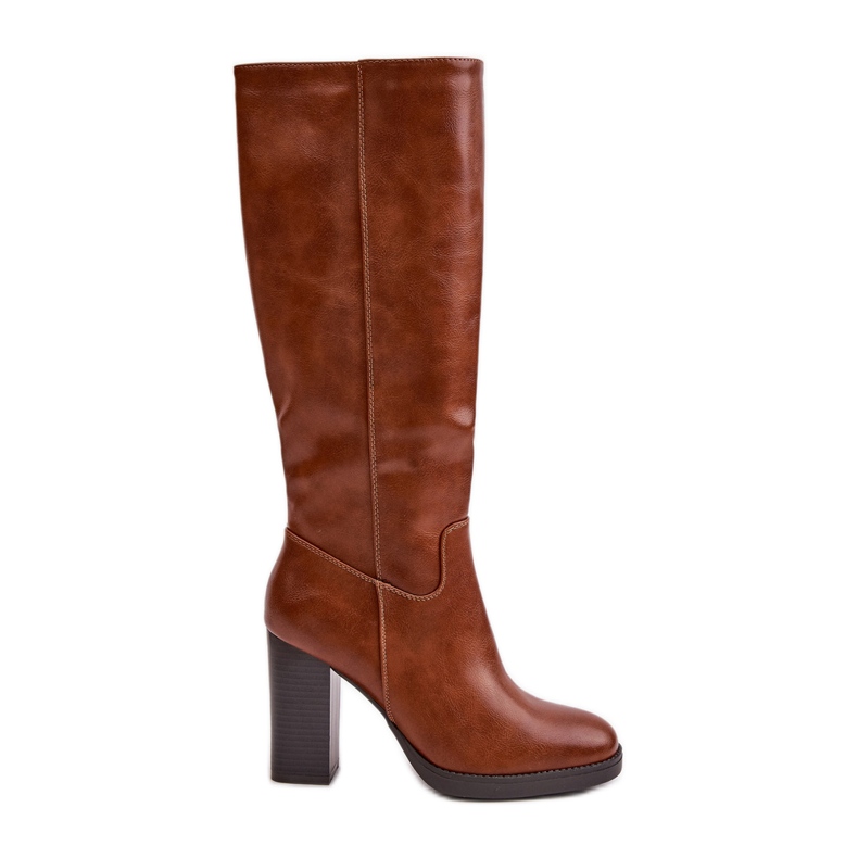 Kamelfarbene Riamaya-Öko-Leder-Overknee-Stiefel mit hohem Absatz braun