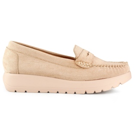 Bequeme beige Damenmokassins mit dicker Sohle und Lederdecksohle