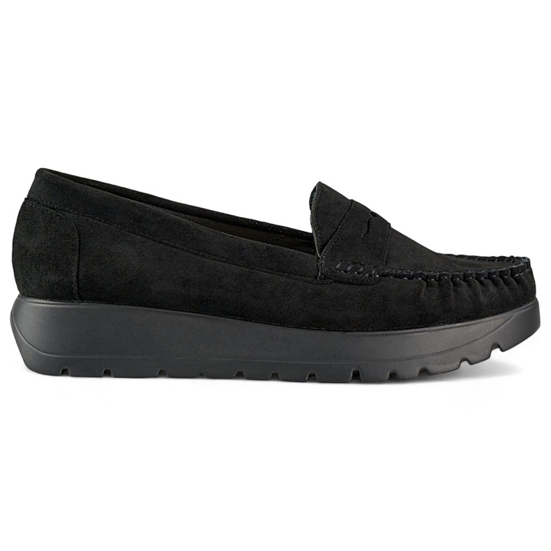 Bequeme schwarze Damenmokassins mit dicker Sohle und Lederdecksohle